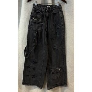 Hot Topic Pants Jeans Size‎ 1 Black Cargo Grunge Goth Wide Leg Punk Emo Pants